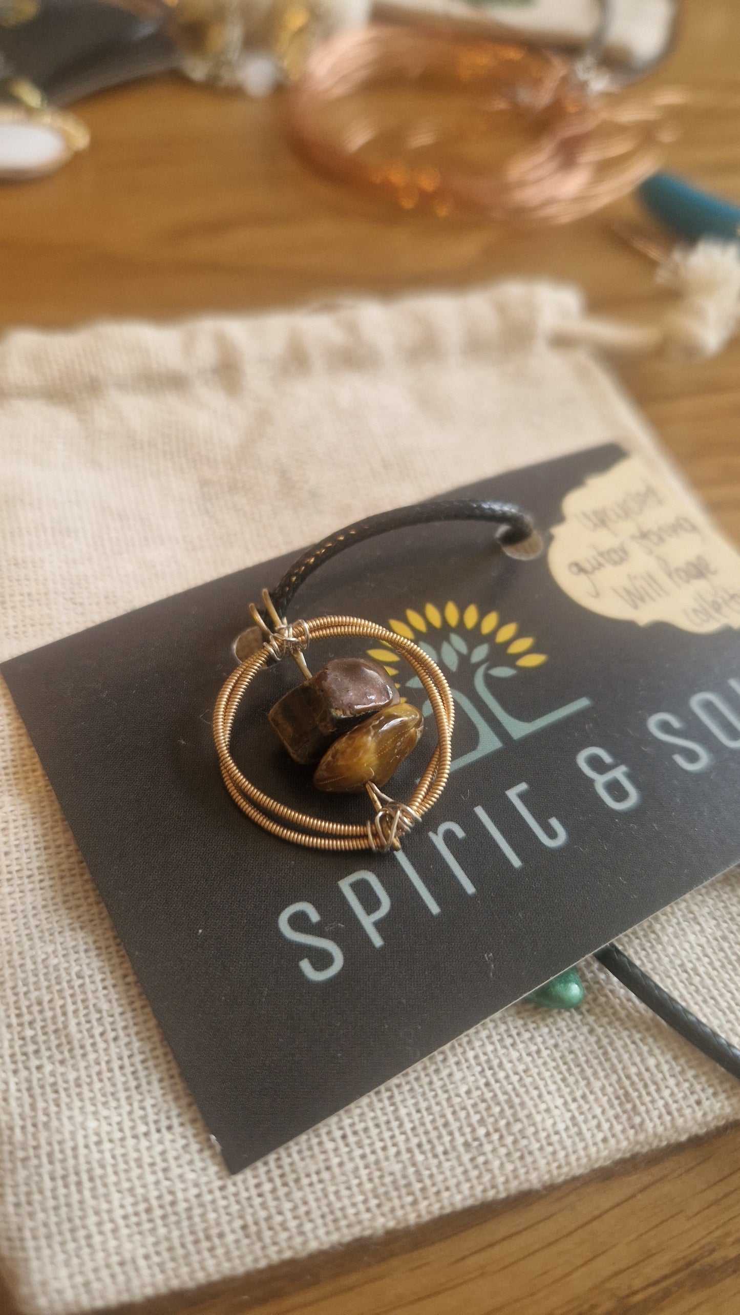 Guitar Tiger Eye Necklace Pendant