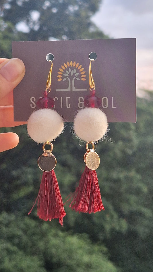 Fire Moon Red Tassel Earrings