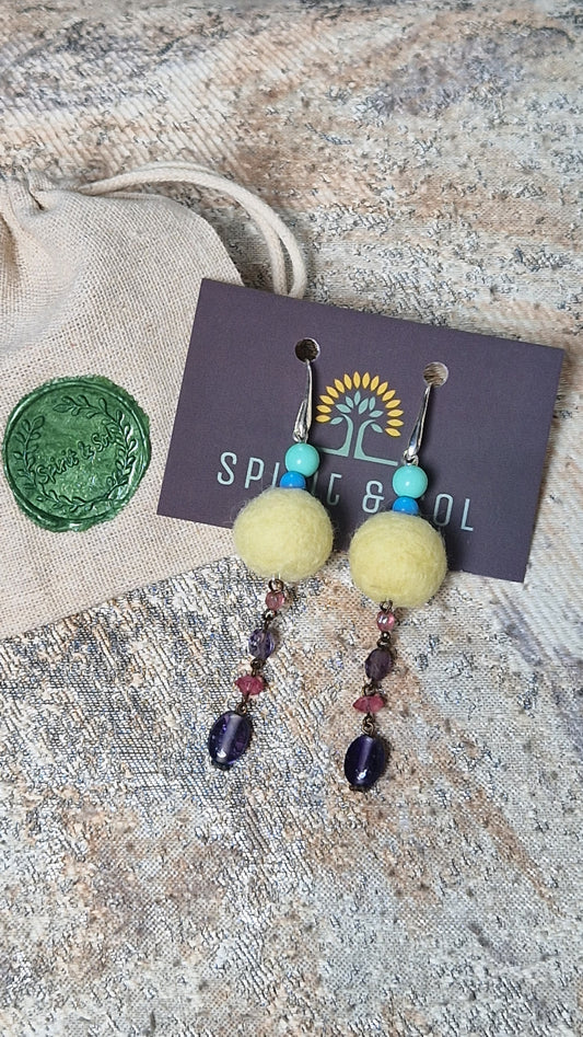 Yellow Moon Dangling Earrings