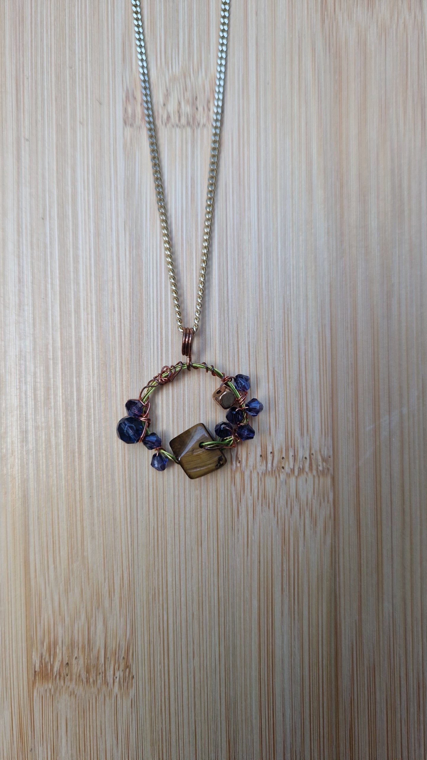 Guitar Blue Tiger Eye Necklace Pendant