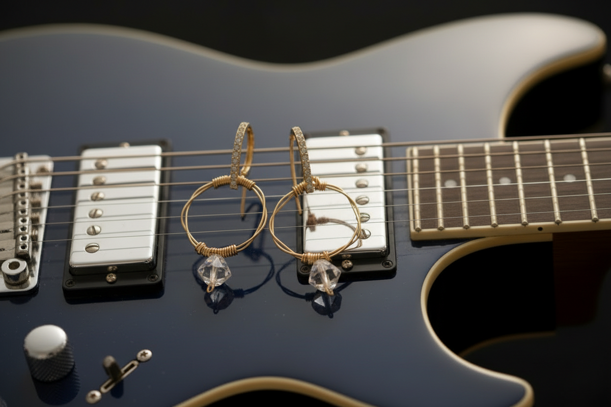 'Sparkle Drop' Gold Guitar String Earrings
